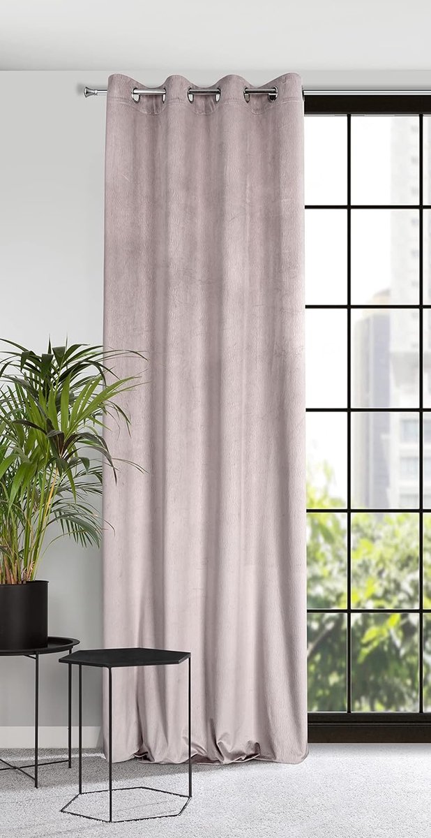 Fluwelen gordijn met oogjes, gordijn, balkondeur, patroon, fluweel, 1 stuk, golvend patroon, effen, wollig, woonkamer, slaapkamer, lounge, 140 x 250 cm, 3D-structuur, poederroze, 384145