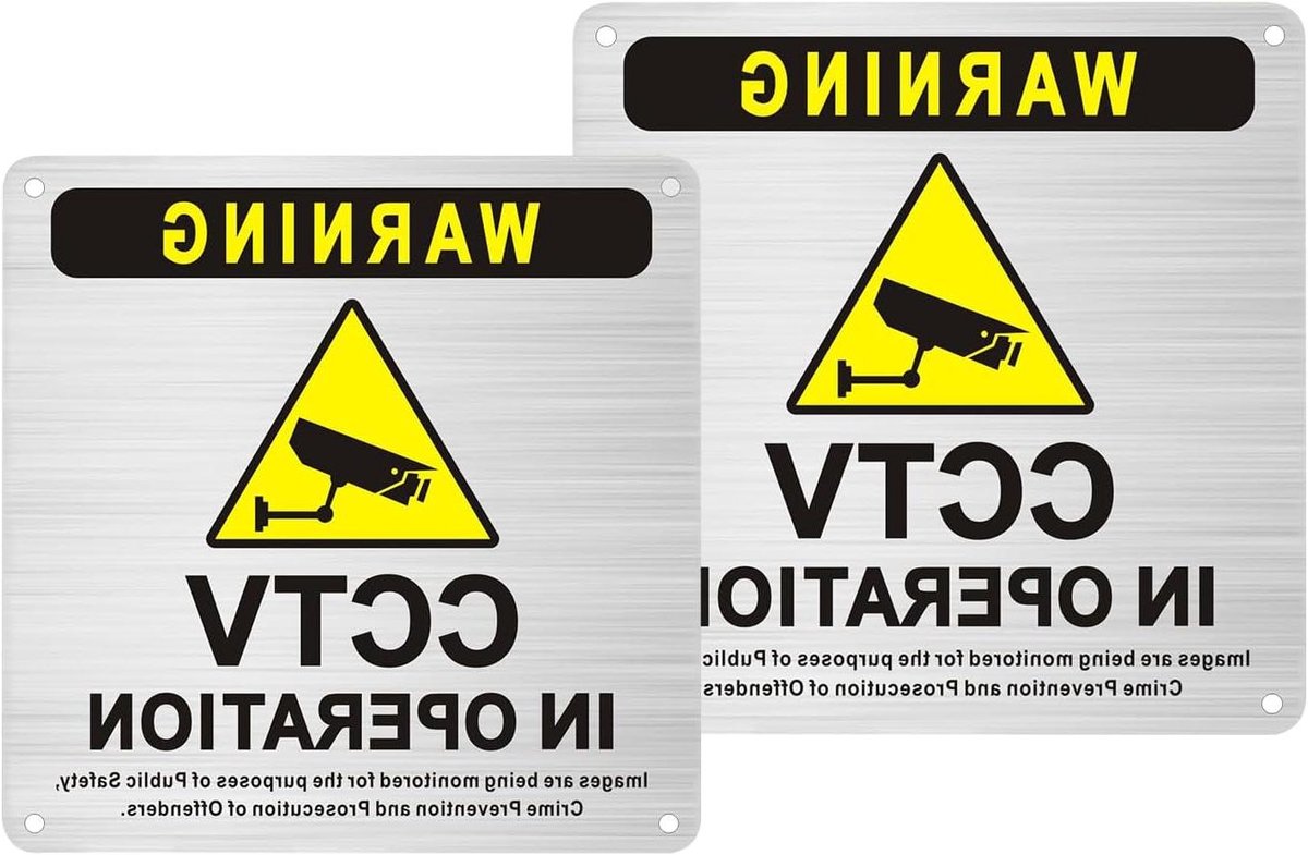 Waarschuwingsbord Camera - CCTV Bord - Beveiliging Afschrikking - Anti-corrosie Aluminium - 15x15cm - Geborsteld zilver