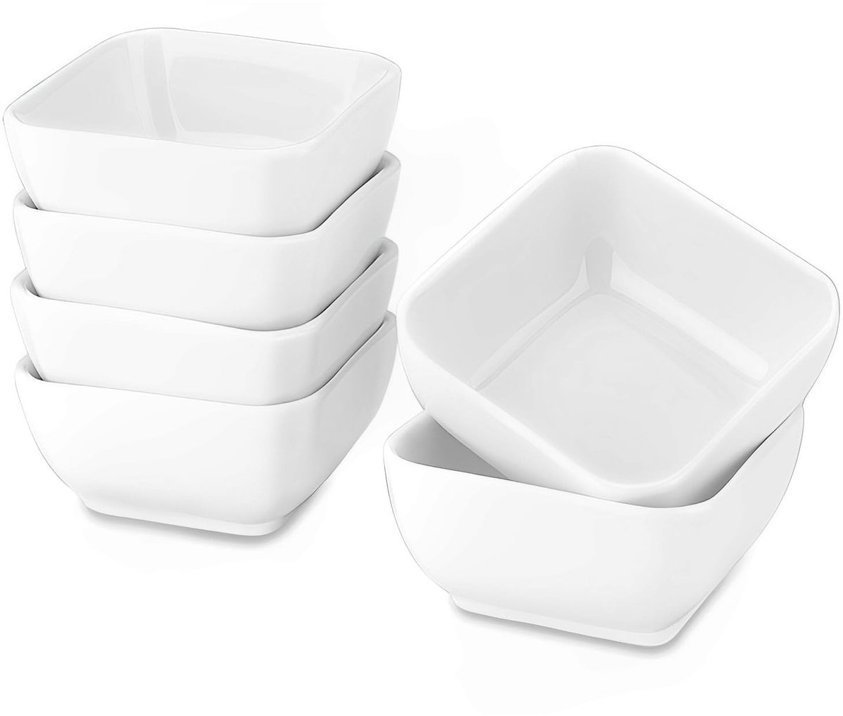 6 stuks keramische dipschaaltjes, kleine witte sausschaaltjes, serveerschalen voor sauzen, barbecuesaus, ijs, dessert, fruit, snack, dips, sushi - inhoud 80 ml, optimale inhoud 50 ml