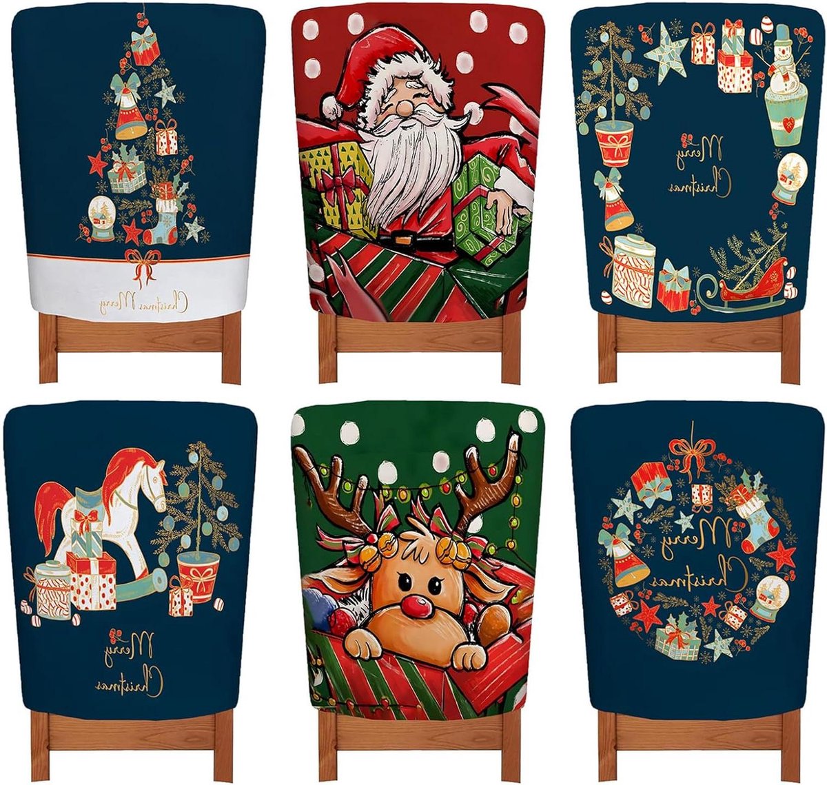 Kerststoelhoezen - Stoelhoezen Kerst - Kerstsfeer Creëren - Fluweelzacht Materiaal - 50x60 cm - Kerstprint