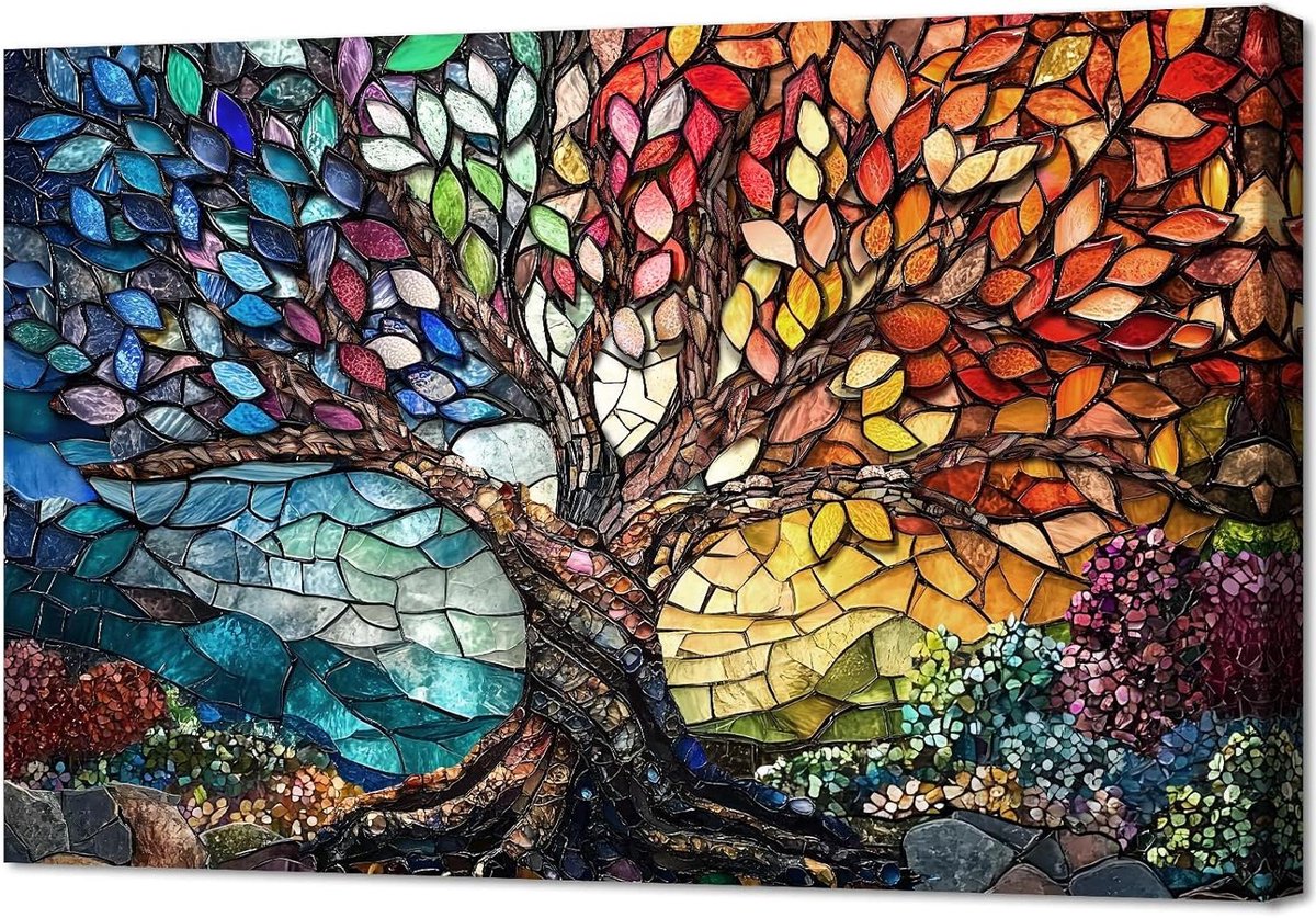 Levensboom Canvas Schilderij - Wanddecoratie Muurkunst - Woonkamer Decoreren - Klaar om op te hangen - 30 x 40 cm
