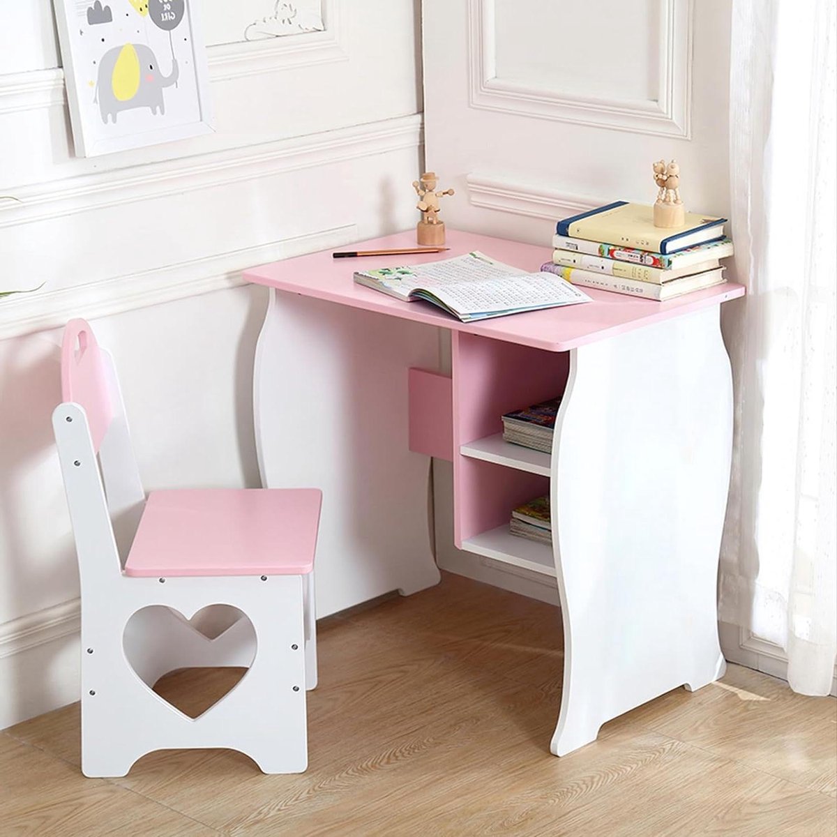 Kinderbureau met Stoel - Kindertafel Set - Huiswerk Maken - Met Opbergruimte - 68 x 57 x 68 cm