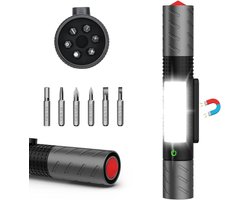 Zaklamp LED Oplaadbaar - Werkplaatslamp Magnetisch - Klussen en Reparatie - Met Magneet - 13 cm - Zwart