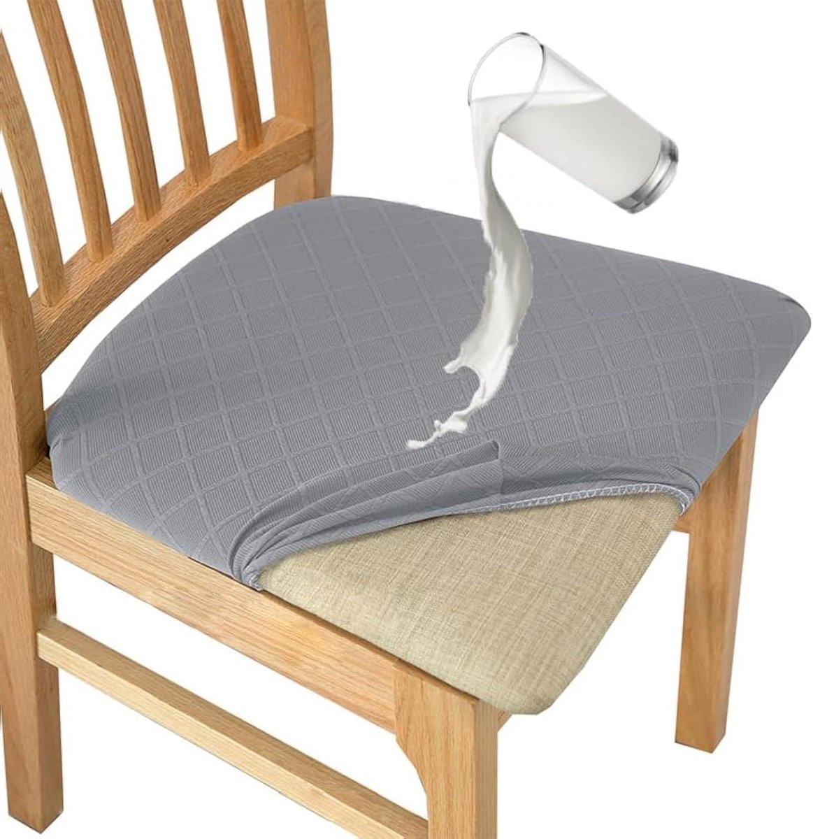 Stoelhoezen Jacquard - Stoelbekleding Eetkamer - Stoelen Vernieuwen - TPU Gelamineerd Waterdicht - Set van 6 - Donkergrijs
