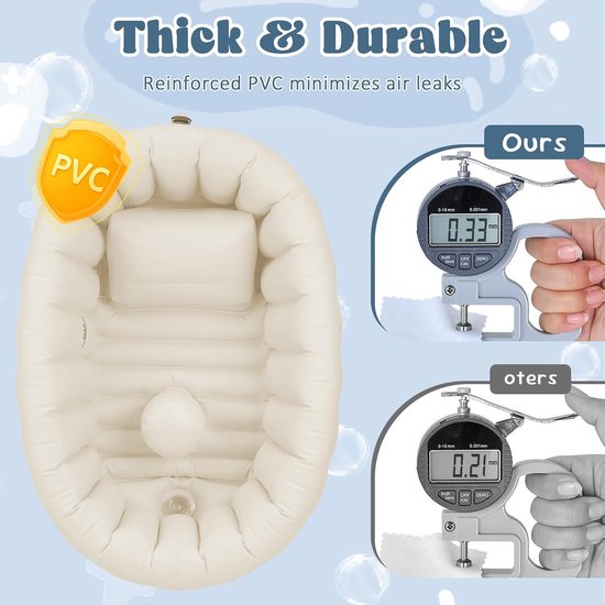 Opblaasbaar Babybadje - Draagbaar Reisbad Pasgeborenen - Baby Veilig Baden - Ergonomische Rugsteun - 74 x 50 x 37 cm — afbeelding 4