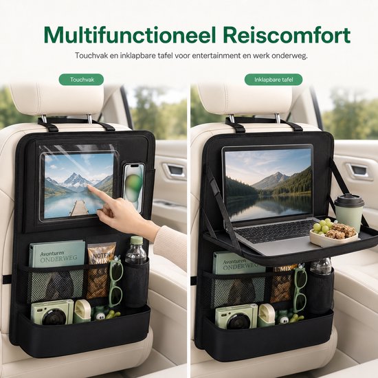 BOTC Autostoel Organizer met Tablet Houder - Waterdicht - 13 zakken - Set van 2 - Luxe & stevige autostoel organizer - Zwart van BOTC — afbeelding 2