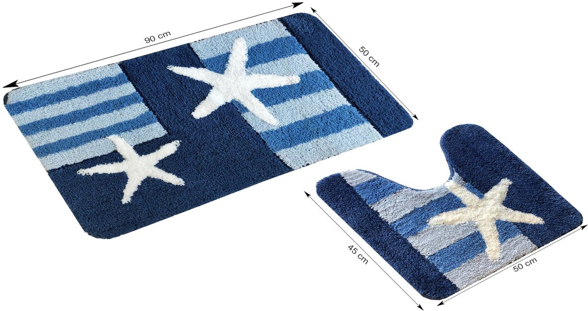 2-delige badmattenset, badmat, badmat, badmat, Bremen, blauw met uitsparing microvezel super zacht
