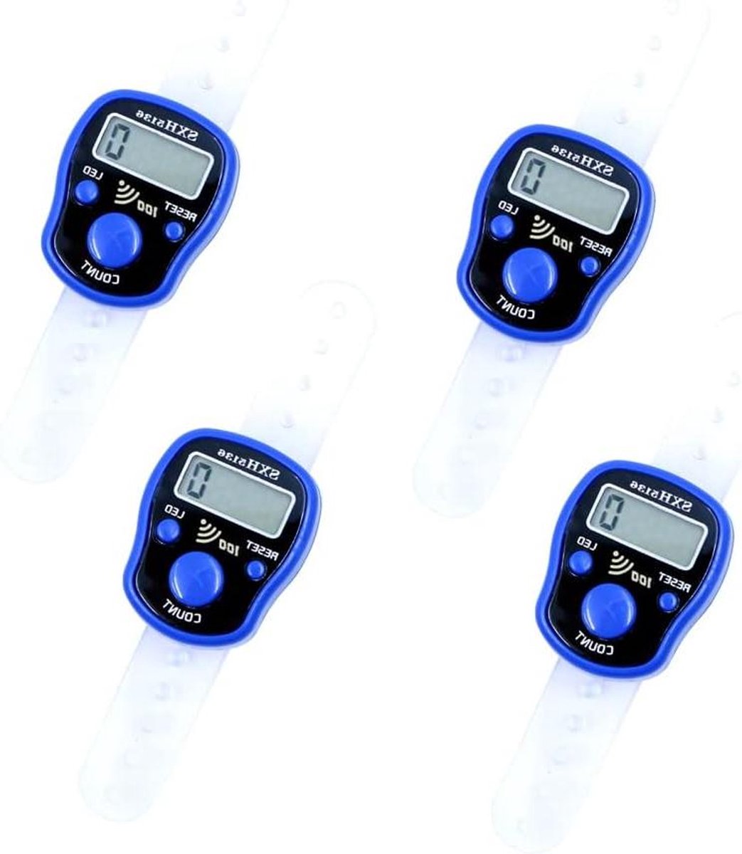 Digitale Vinger Teller - Tel Apparaat - Handmatig Tellen - Met Nachtlampje - 4 stuks - Zwart