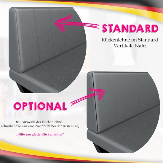 Detailfoto's van optionele gladde rugleuning en standaard rugleuning met verticale naden.