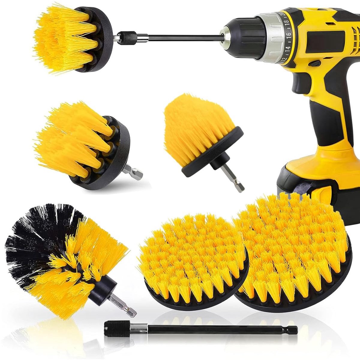 Boorborstel opzetstuk set, 6 stuks Power Scrubber borstel met verlengde lange bevestiging voor het reinigen van vloer, tapijt, tegels, voegmortel, autowielen, toilet, badkamer, keuken