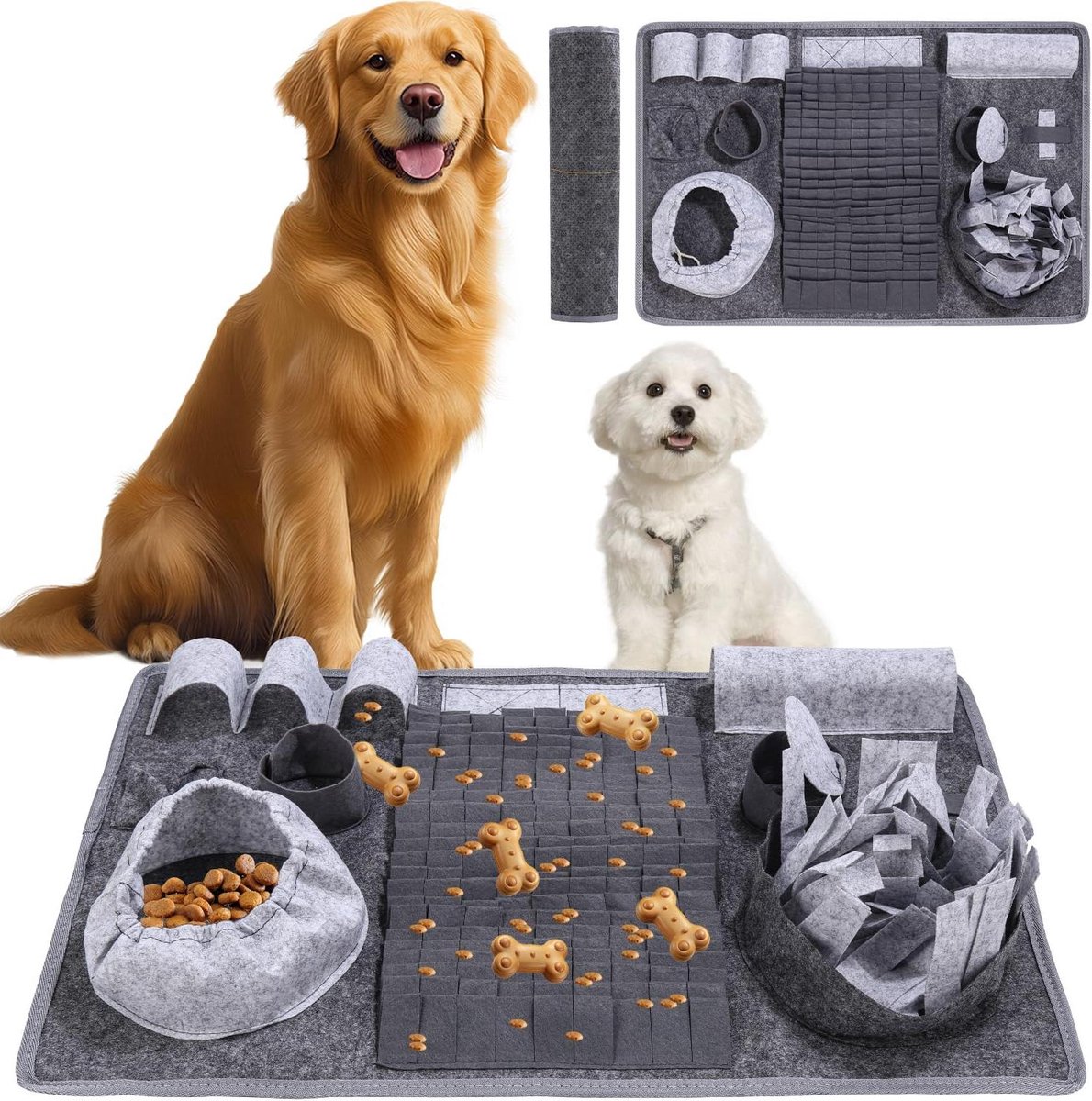 Snuffeltapijt Hond - Voedermat Trainingsmat - Hond Trainen - 10 Verschillende Elementen - 66 x 42 cm - Grijs