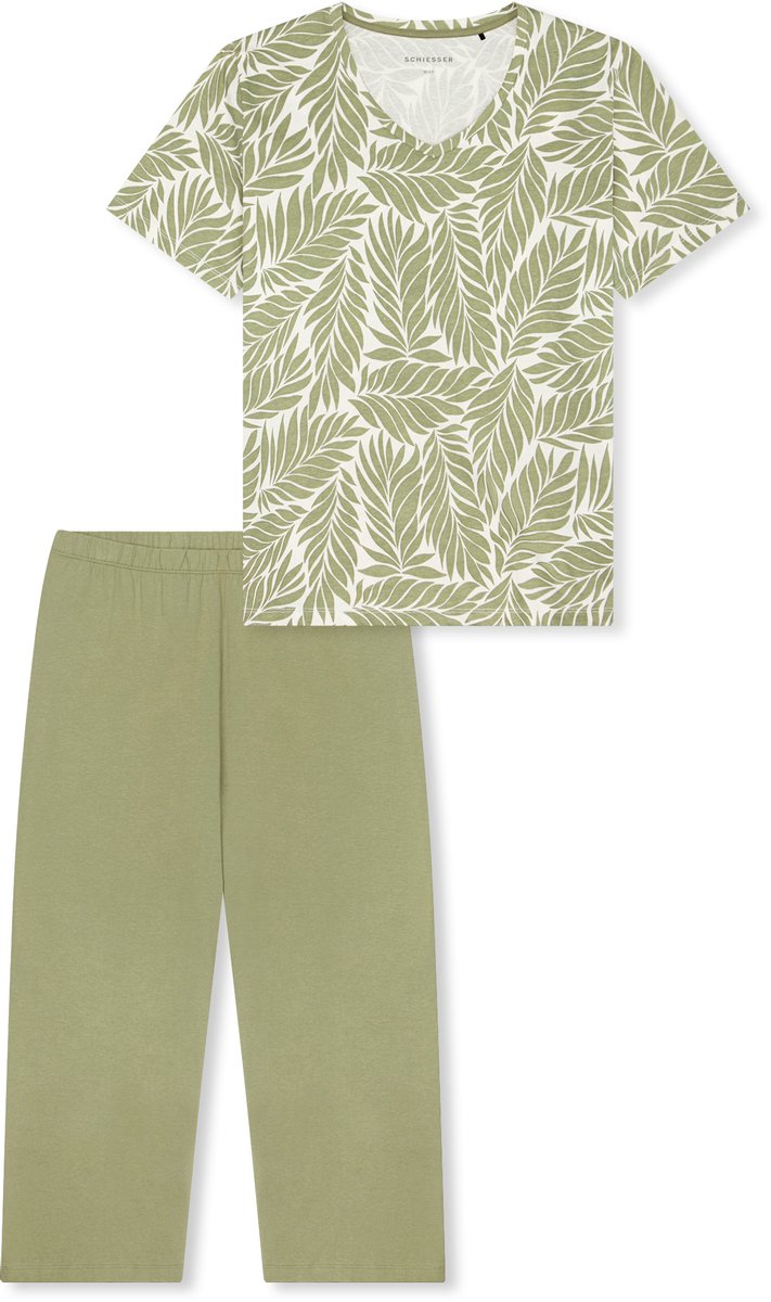 Schiesser dames Comfort Essentials pyjama met 3/4-mouwen - linde - lindegroen
