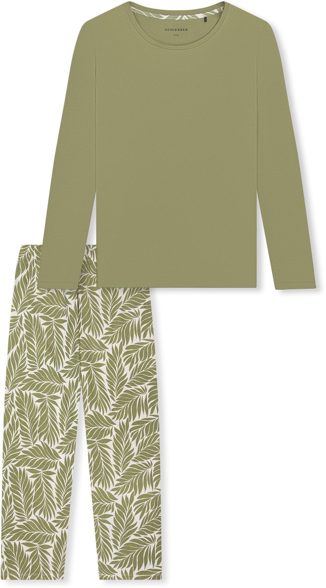 Schiesser dames Comfort Essentials lange pyjama - linde - lindegroen