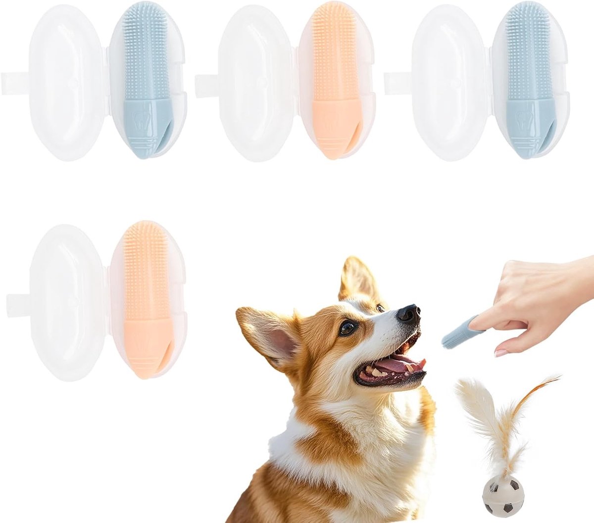 4 Stuks Vinger Tandenborstels voor Honden en Katten - Zachte Silicone Tandenborstel voor Dieren - Effectieve Mondverzorging en Tandreiniging