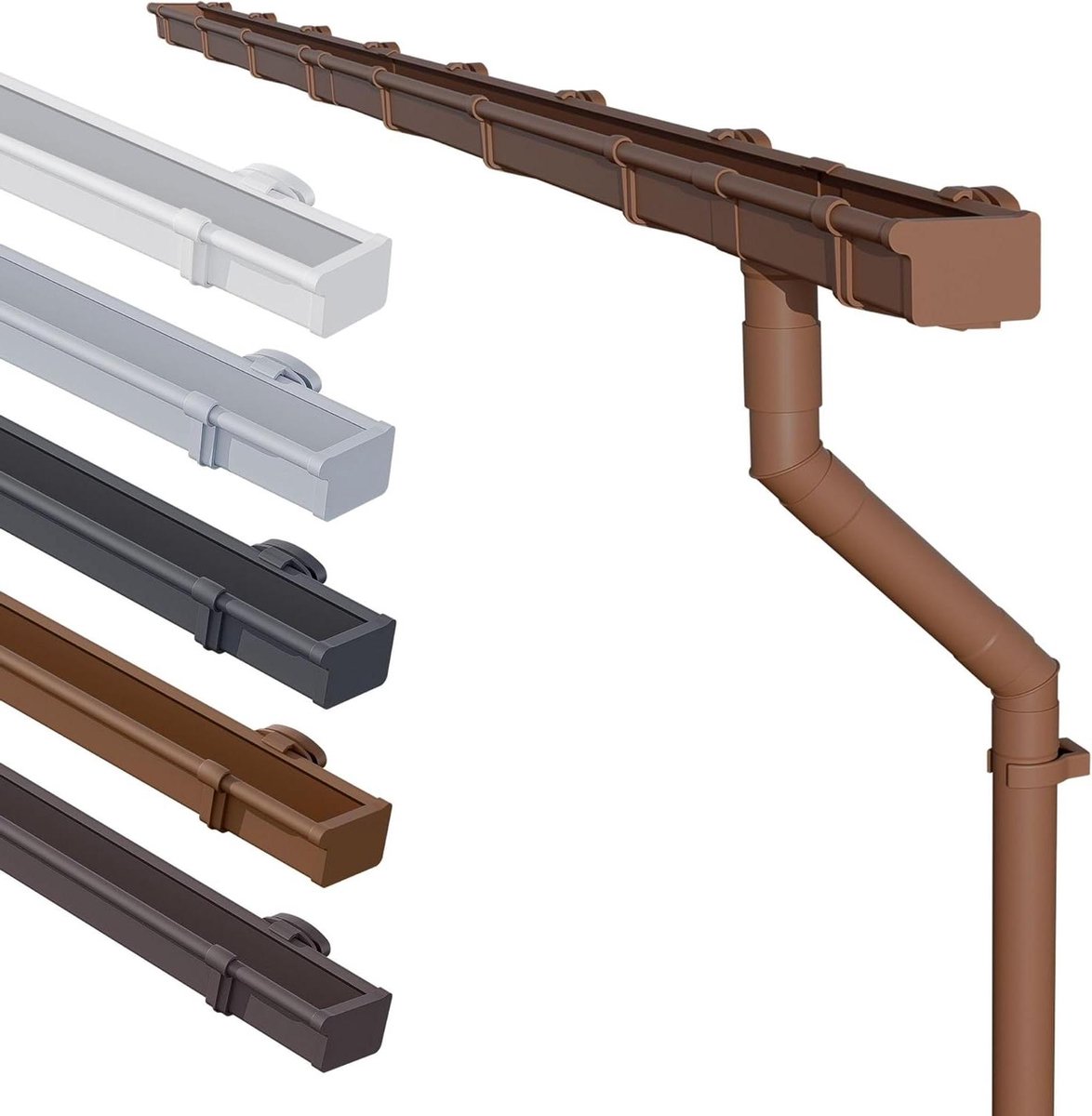 Dakgootset Tuinhuis - Regengoot PVC - Dakafvoer Tuinhuis - Compleet Insteeksysteem - 5 meter - Bruin