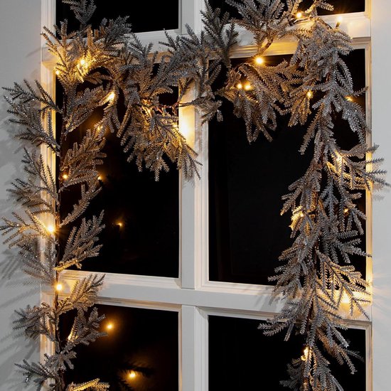 Kerstslinger met LED-verlichting - Kunstsparren slinger Verlichte guirlande - Feestelijke decoratie - Met ingebouwde timer - 180 cm - Zilver