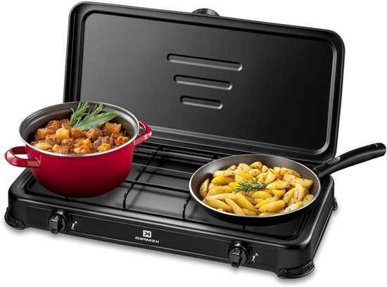 Draagbaar Tweepits Gasfornuis - Camping & Buiten Koken - 2600W Zwart van Merkloos — afbeelding 5