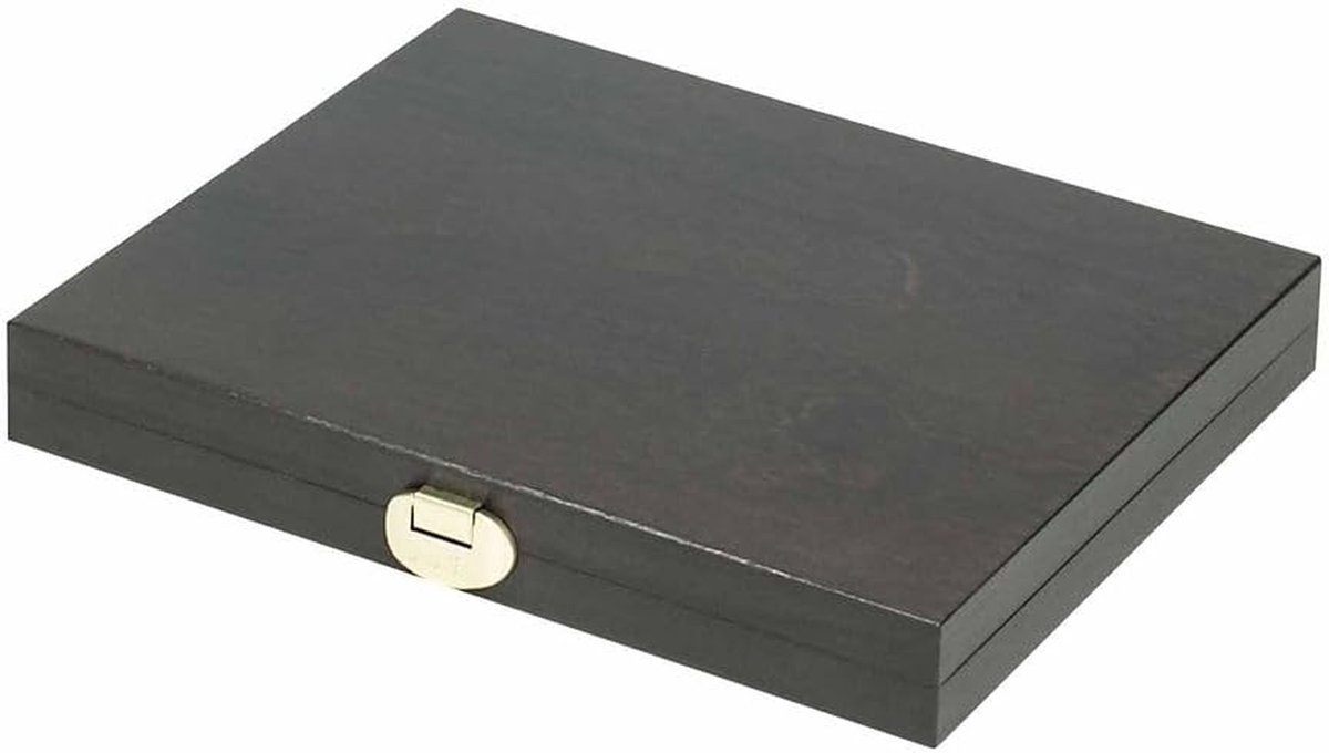 Houten Muntcassette - Muntendoos Muntendoosje - Muntencollectie Opbergen - Echt Hout Zwarte Inleg - 250 x 190 x 30 mm