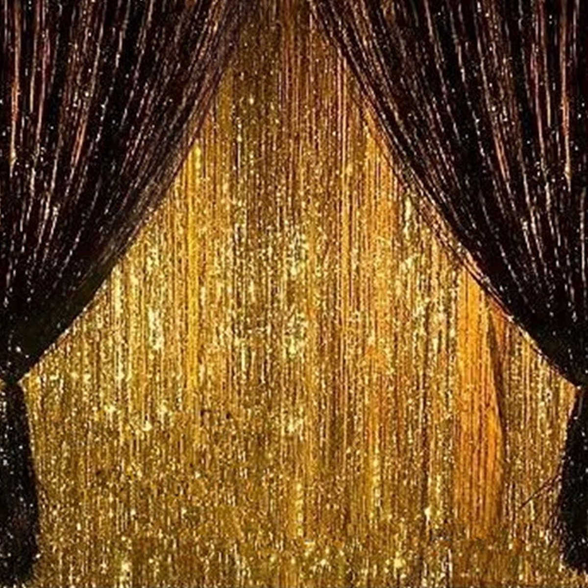 2 STKS 3 'X 8' Goud en Zwart Metallic Katergoud Folie Fringe Gordijn Halloween Party Decoratie