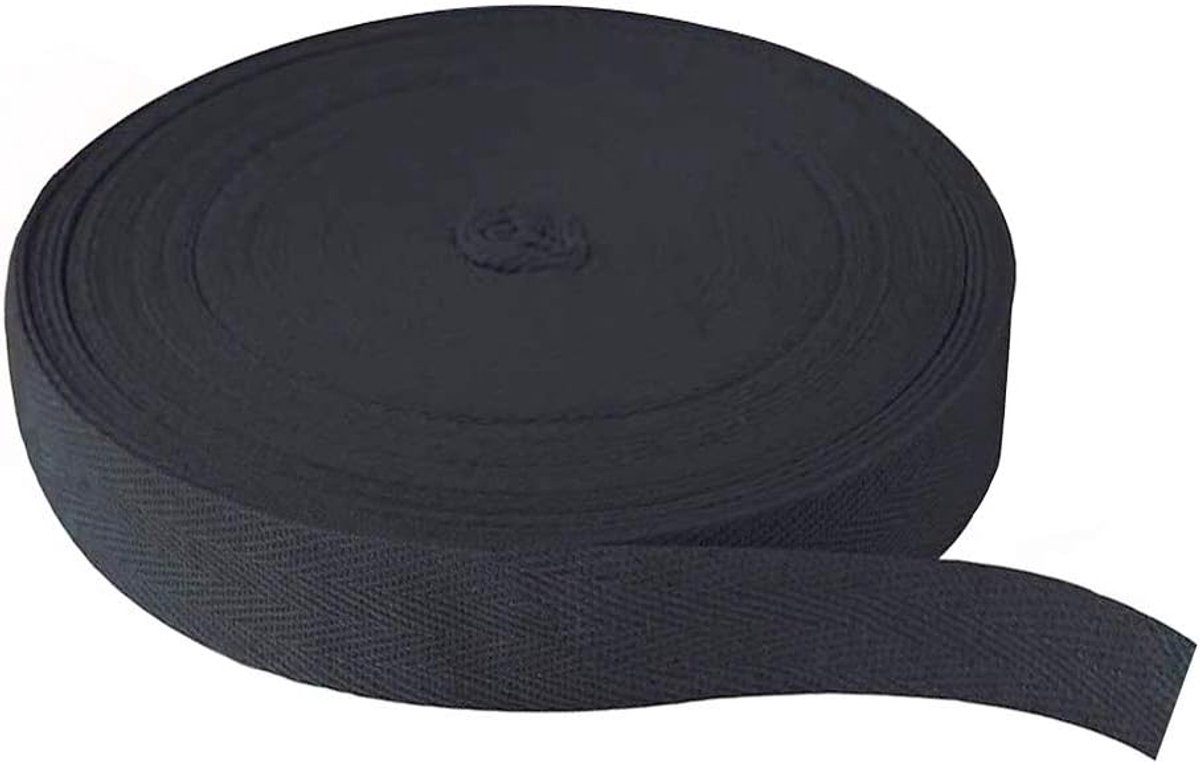 45 m, visgraatlint van natuurlijk katoen, natuurlijk katoenen lint, band, band, naaiband, visgraatrol voor knutselen, breien, zwart, 2,5 cm