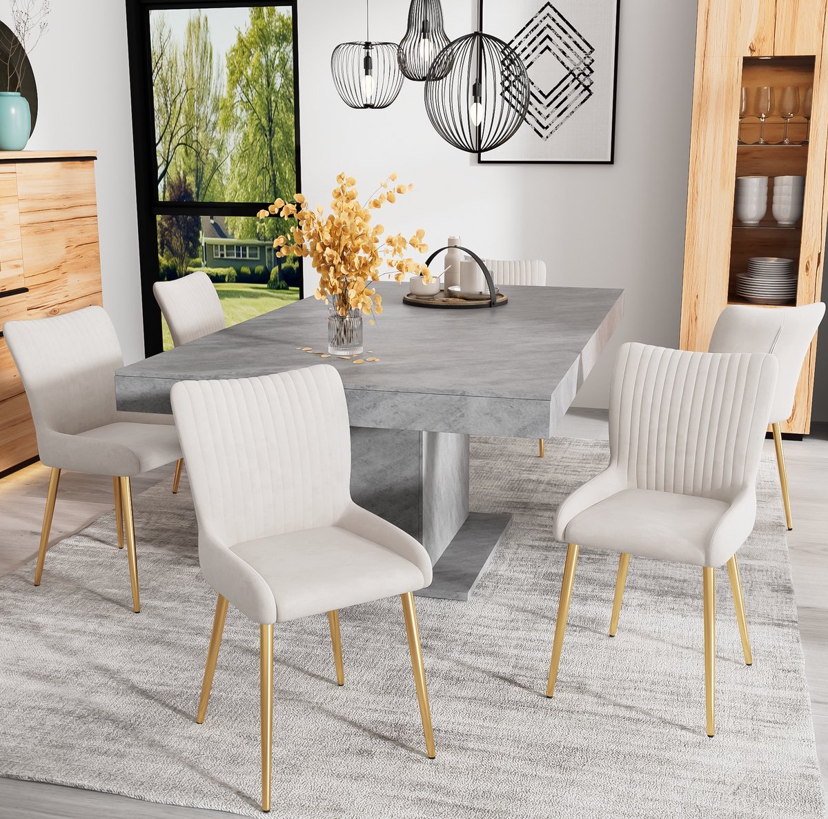 DESMIU Eetkamerstoel Set Van 2 - Luxe Velvet Met Armleuningen En Gouden Metalen Poten - Voor Woonkamer En Eetkamer - Beige