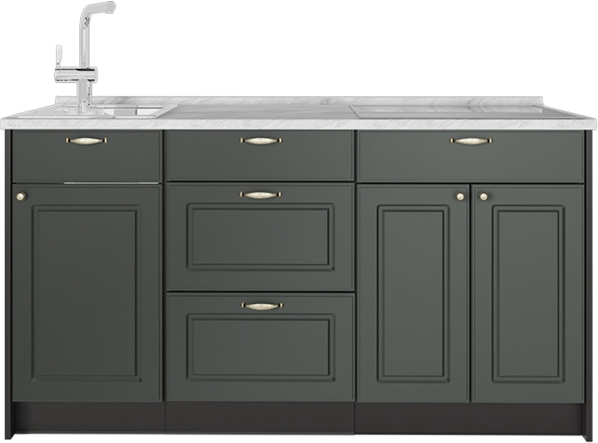 Vicco Keukenblok Fame-Line, Groen-Goud Landhuis, 150 cm, WB Marmer