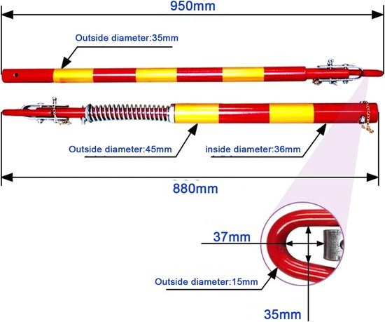 Afsleepstang - Stalen beugel - Voertuigen slepen - Dempingsfunctie - 175 cm - Rood geel — afbeelding 3