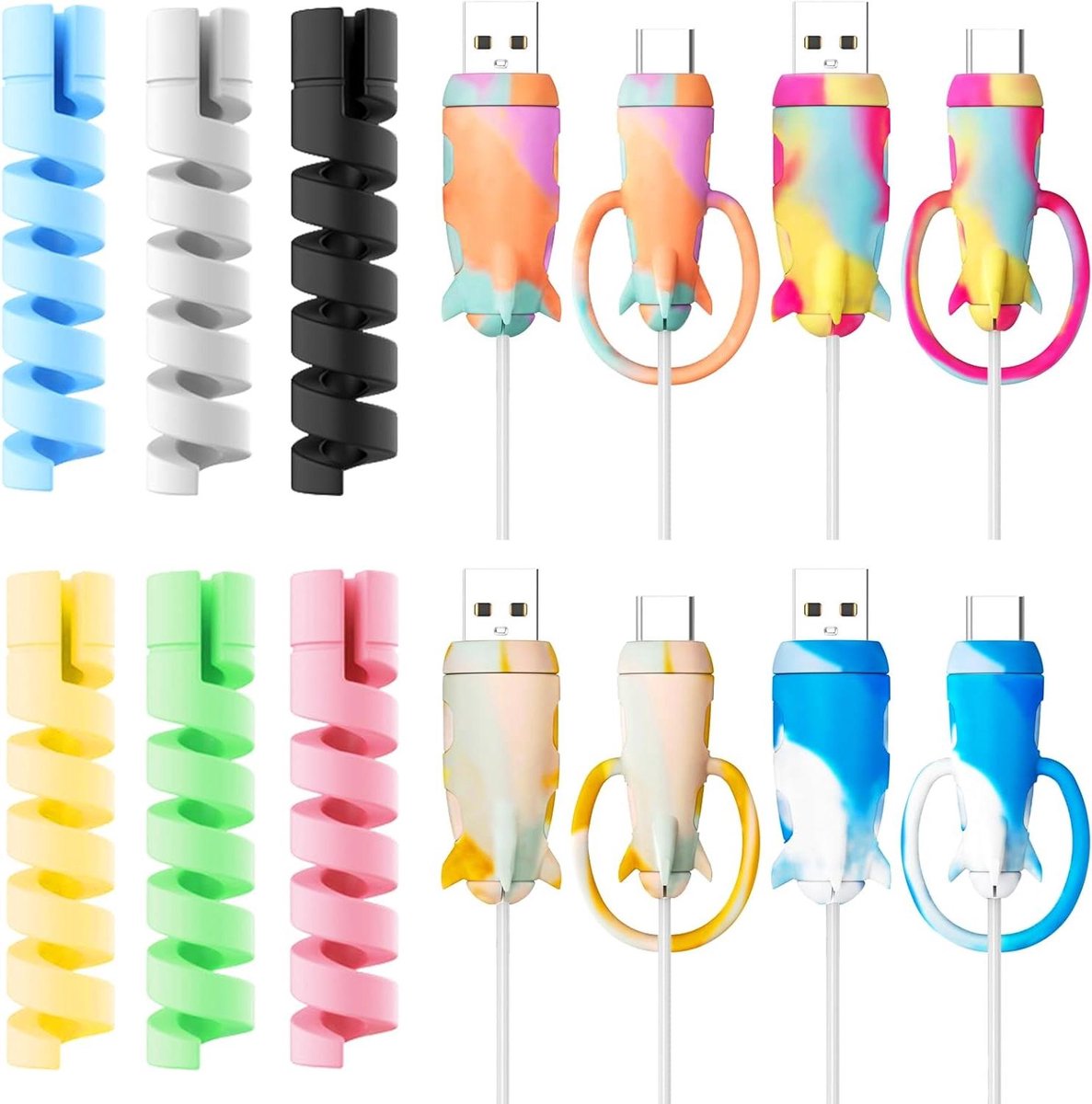Kabel Beschermers - Beschermhoesjes Set - Opladers Beschermen - Zacht Flexibel Siliconen - 14 Stuks - Kleurrijk