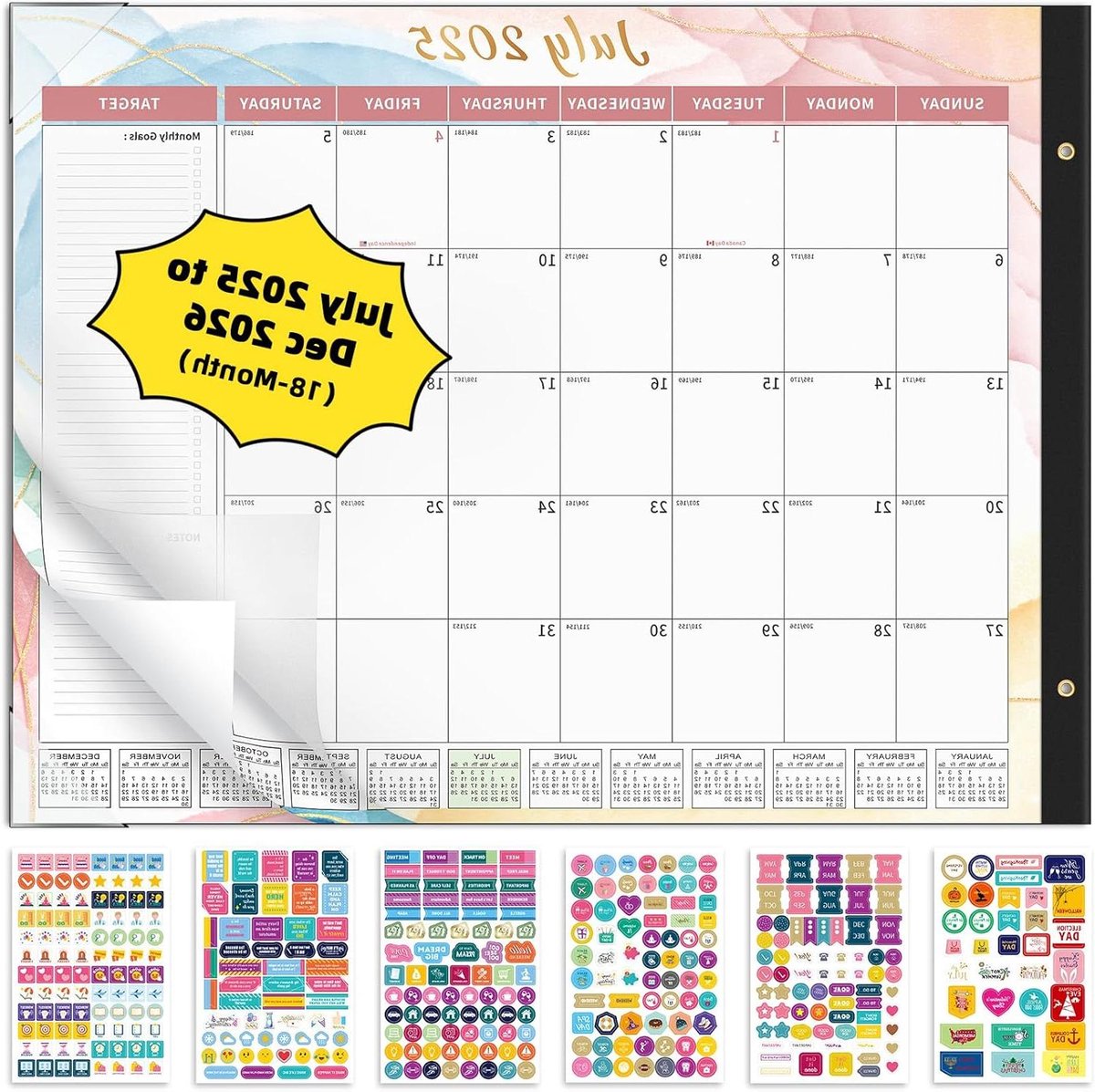 Bureau Kalender - Maandplanner - Plannen Jaar - 18 Maanden Overzicht - 22 x 17 Inch - Multikleur