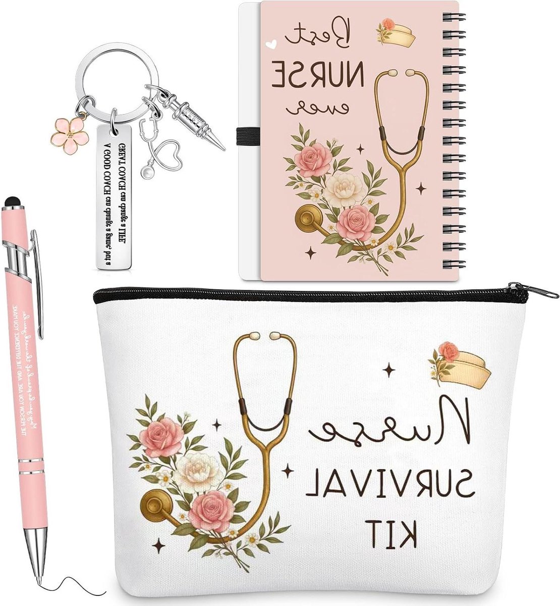 Cadeauset Verpleegkundigen - Bedankje Medisch Personeel - Waardering Tonen - Inspirerende Berichten - 4 Delig - Roze