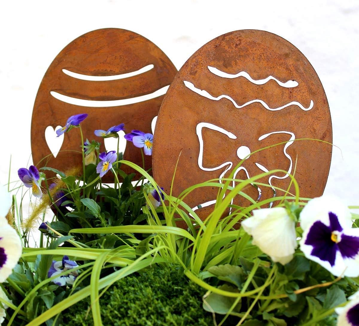 Paasei Tuinsteker - Roest Design - Tuindecoratie - Set van 2 - ca. 28 cm - Antiek Bruin