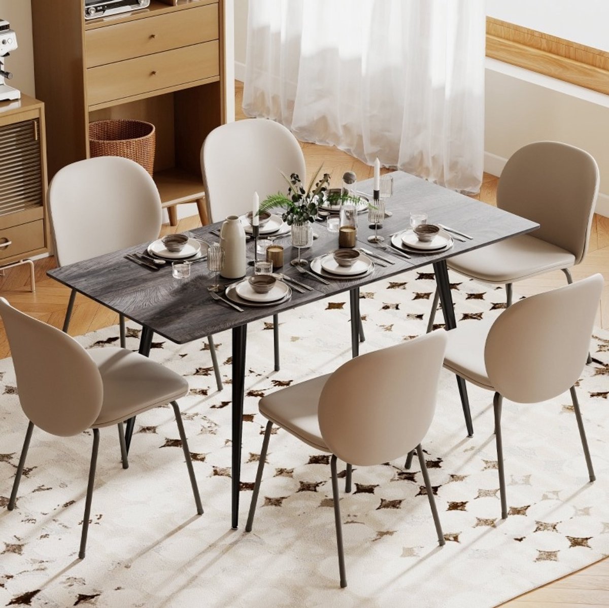 MEUNIQ Uitschuifbare eettafel 120-160 x 75 x 77 cm voor 6-8 personen, rechthoekige keukentafel met stalen poten, ronde hoeken en verborgen verlengblad, grijs