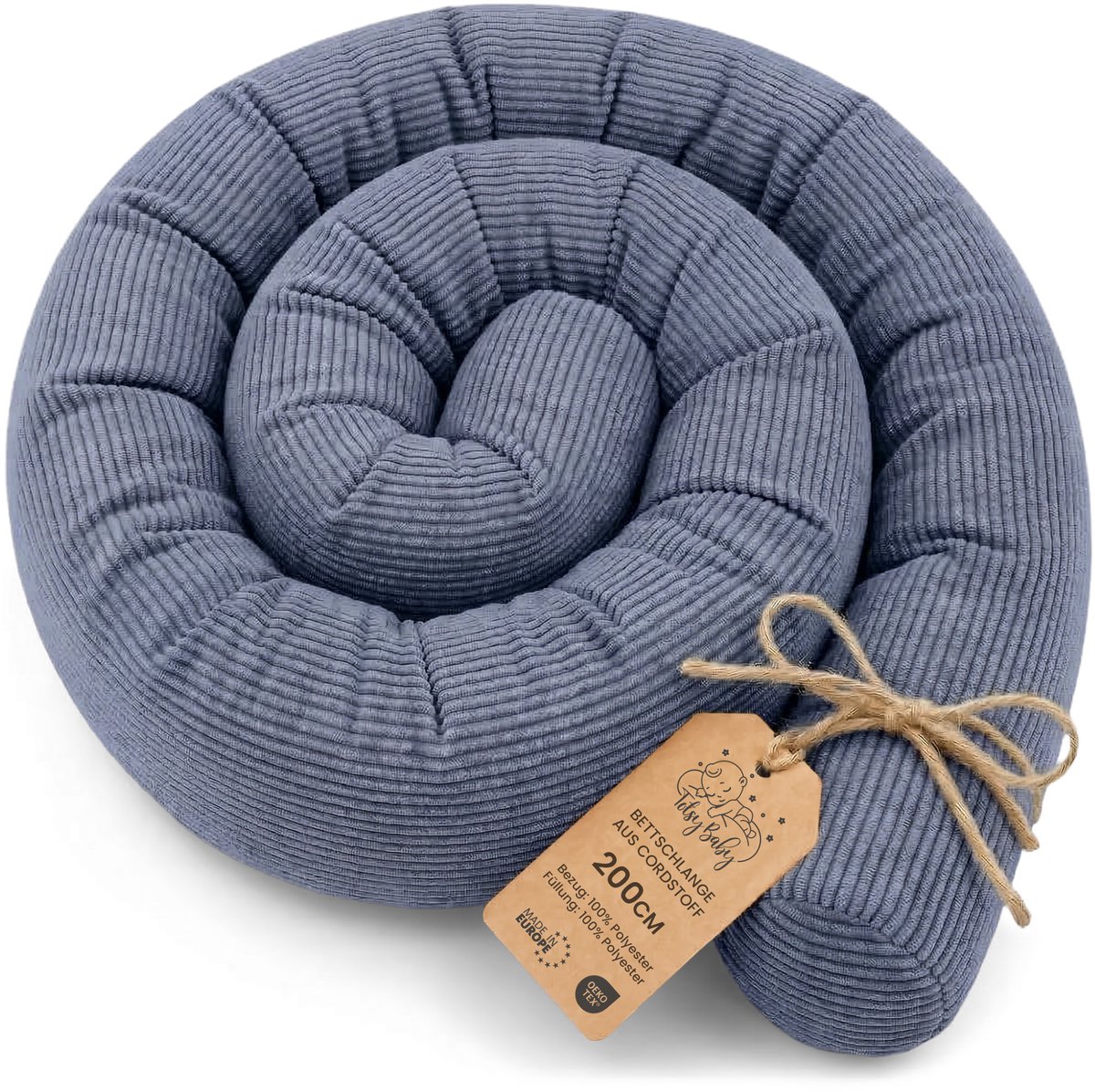 Zijslaper kussen Lichaamskussen 200 cm - Lang kussen bed rol slaapkussen nek rol Decoratie voor kinderkamer Oeko-Tex Jeansblauw Corduroy