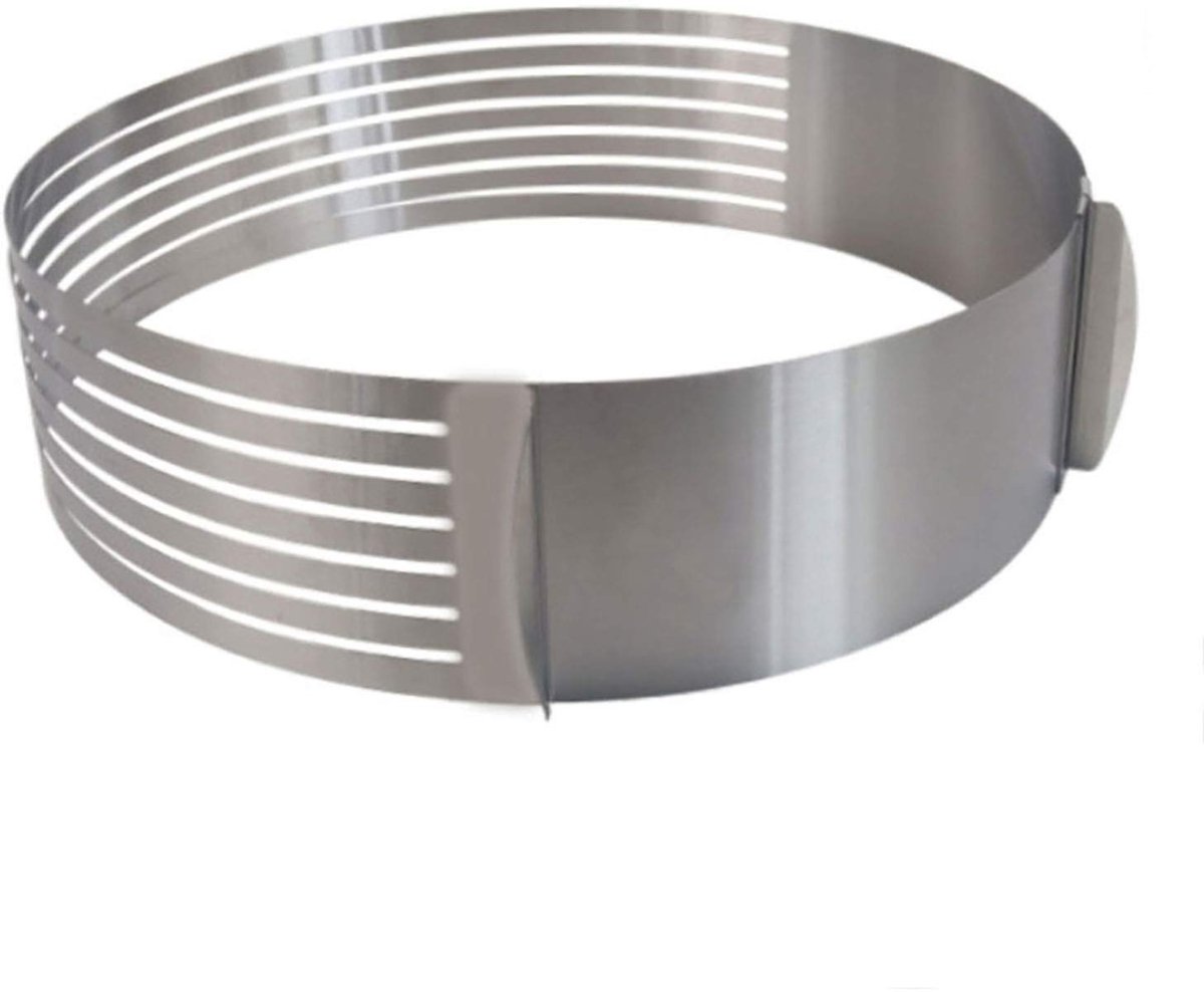 Taartsnijder, ring, zilver, 25 tot 30 cm, traploos verstelbare nivelleraar, roestvrij staal, rond, koekjessnijder, broodlaagvorm, mousse, bakgereedschap