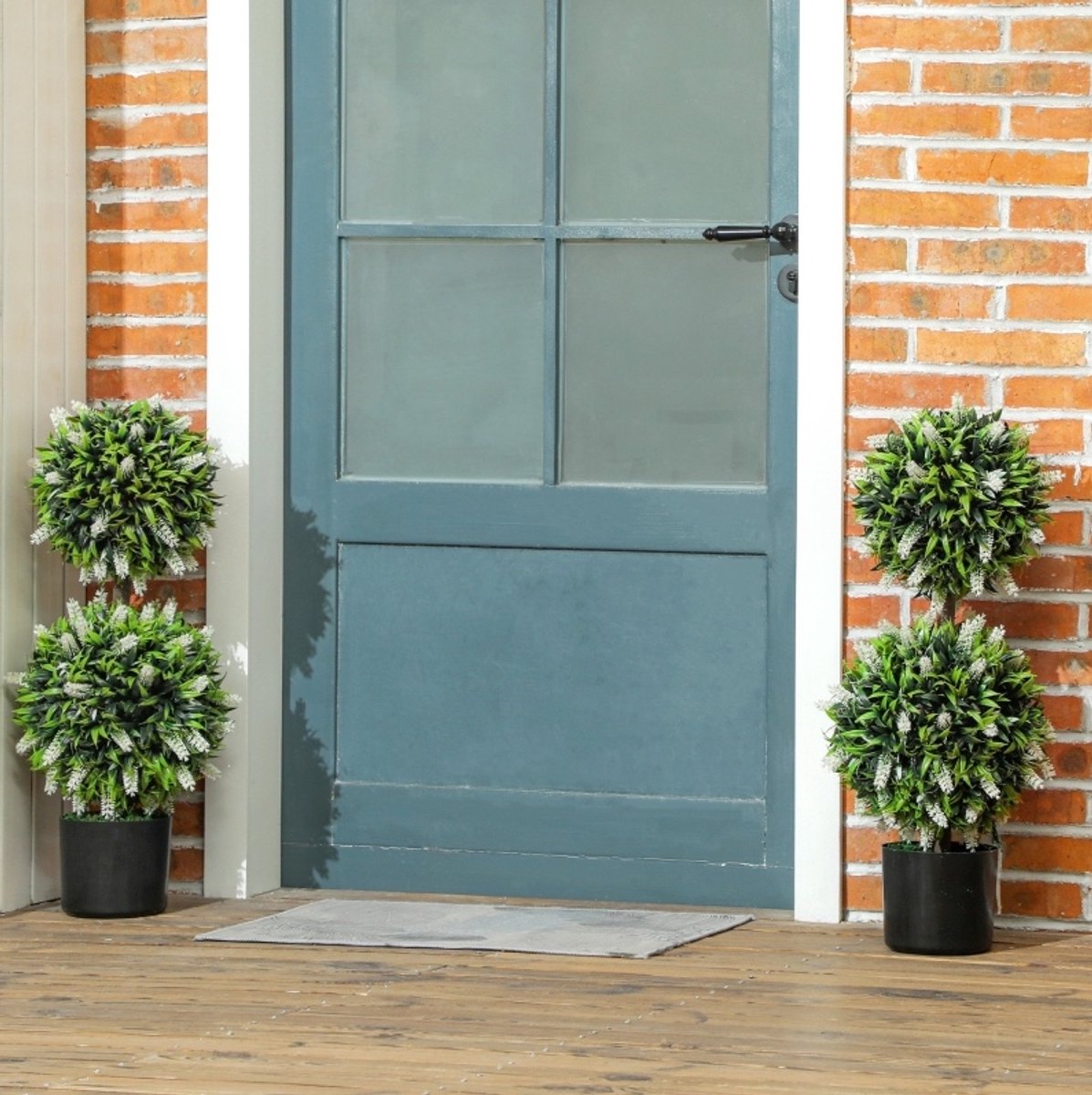 MEUNIQ Kunstplant 2-delige set 70 cm in pot UV-bestendig voor binnen & buiten kunststof decoratieve kamerplant voor woonkamer, hal of tuin Wit
