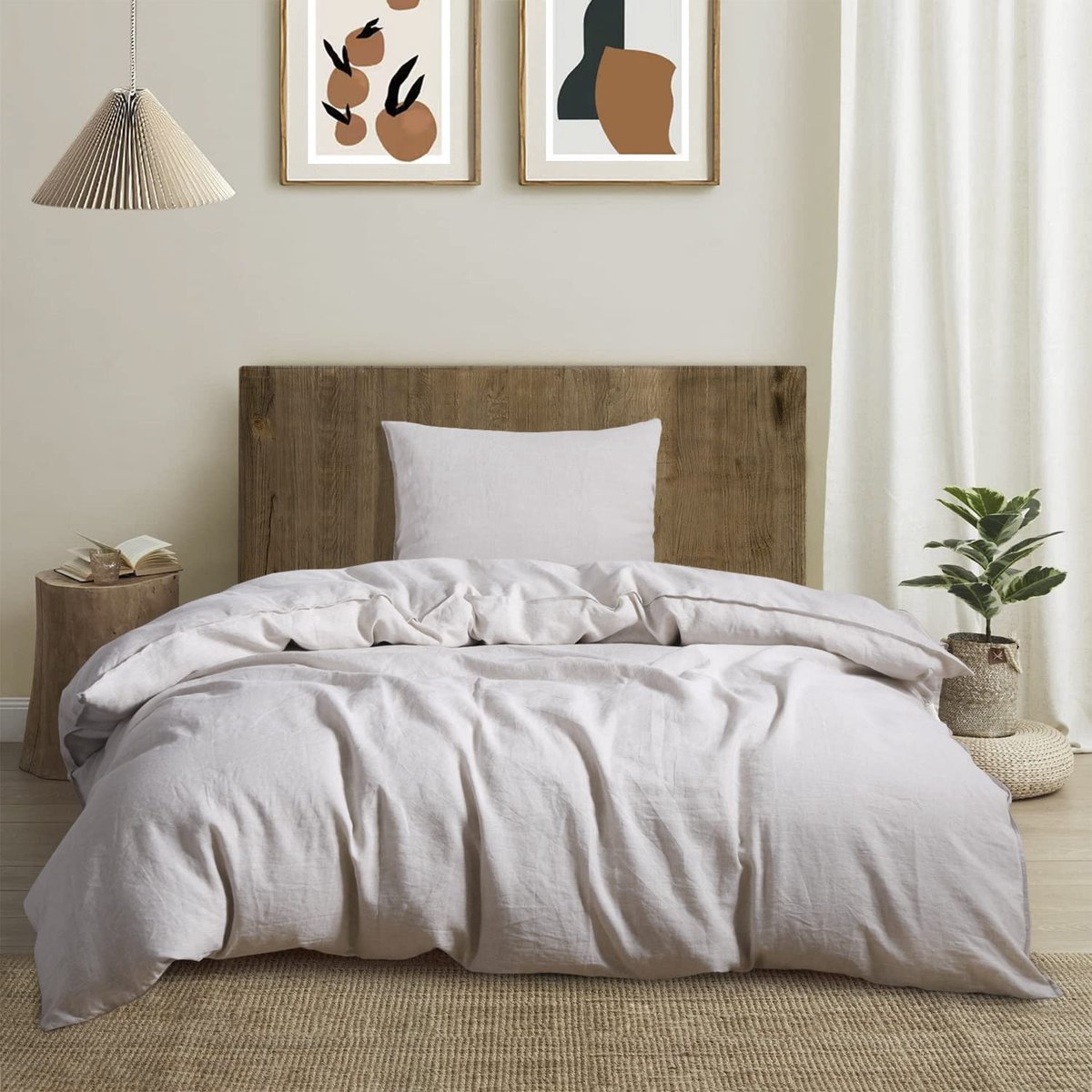 Linnen beddengoed, 155 x 220 cm, 2-delige beddengoedsets 100% natuurlijk linnen, beddengoedset, 1 dekbedovertrek 155 x 220 cm + 1 kussensloop 80 x 80 cm, met ritssluiting, zacht, ademend,