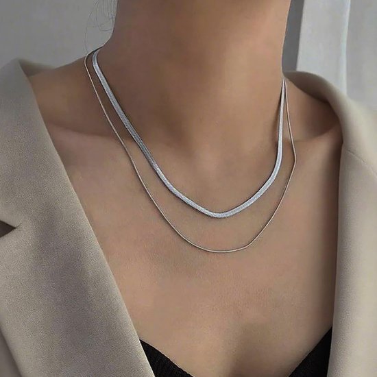 Slangenketting, zilveren halsketting voor dames, roestvrij staal, platte ketting, verstelbaar, dun en dik, humanoïde slangenketting, brede ketting, lange ketting — afbeelding 4