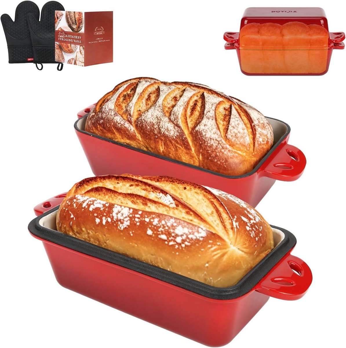 Broodpan met Deksel - Broodbakpan Zuurdesem - Zelf Brood Bakken - 2-in-1 Hollandse Oven - 9x5 Inch - Zwart