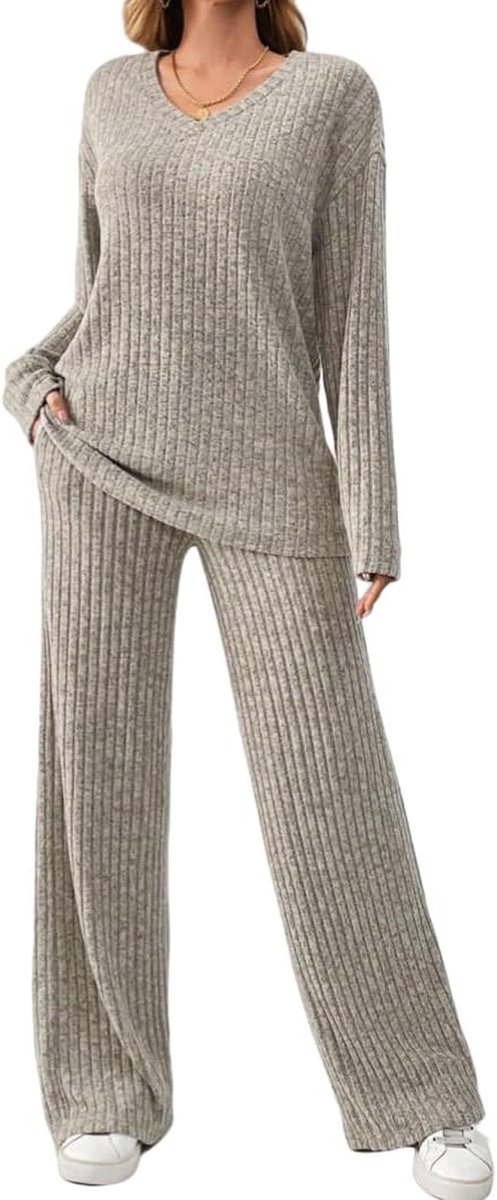 Pyjamaset Dames - Loungewear Set - Ontspannen Thuis - Hoge Elastische Stof - 2-delig - Effen Kleur