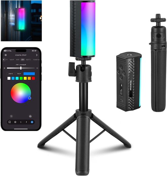 LED Lichtstaaf - Mini Lamp Stick - Video Opnames - App Bediening - 108 mm - RGB