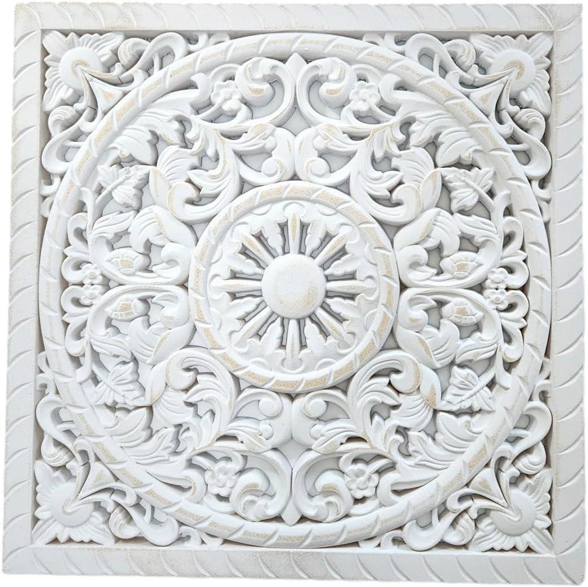 Houten Wandornament - Muurdecoratie Hout - Woonkamer Aankleden - Shabby Chic Stijl - 40x40 cm - Wit