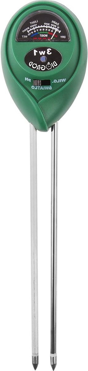 Bodemtester 3-in-1 - pH meter Vochtmeter - Planten Verzorgen - Geen Batterijen Nodig - 6 x 3.7 x 26 cm
