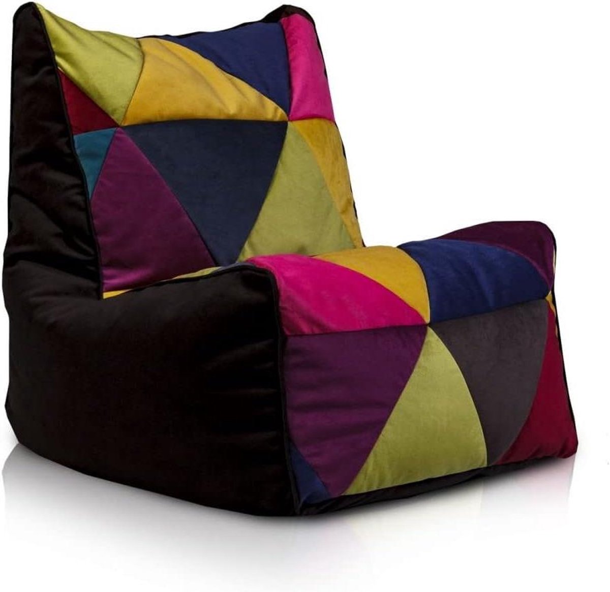 Zitzak Patchwork - Poef Zetel - Ontspannen Lezen - Uniek Design - 75 cm hoog - Zwart