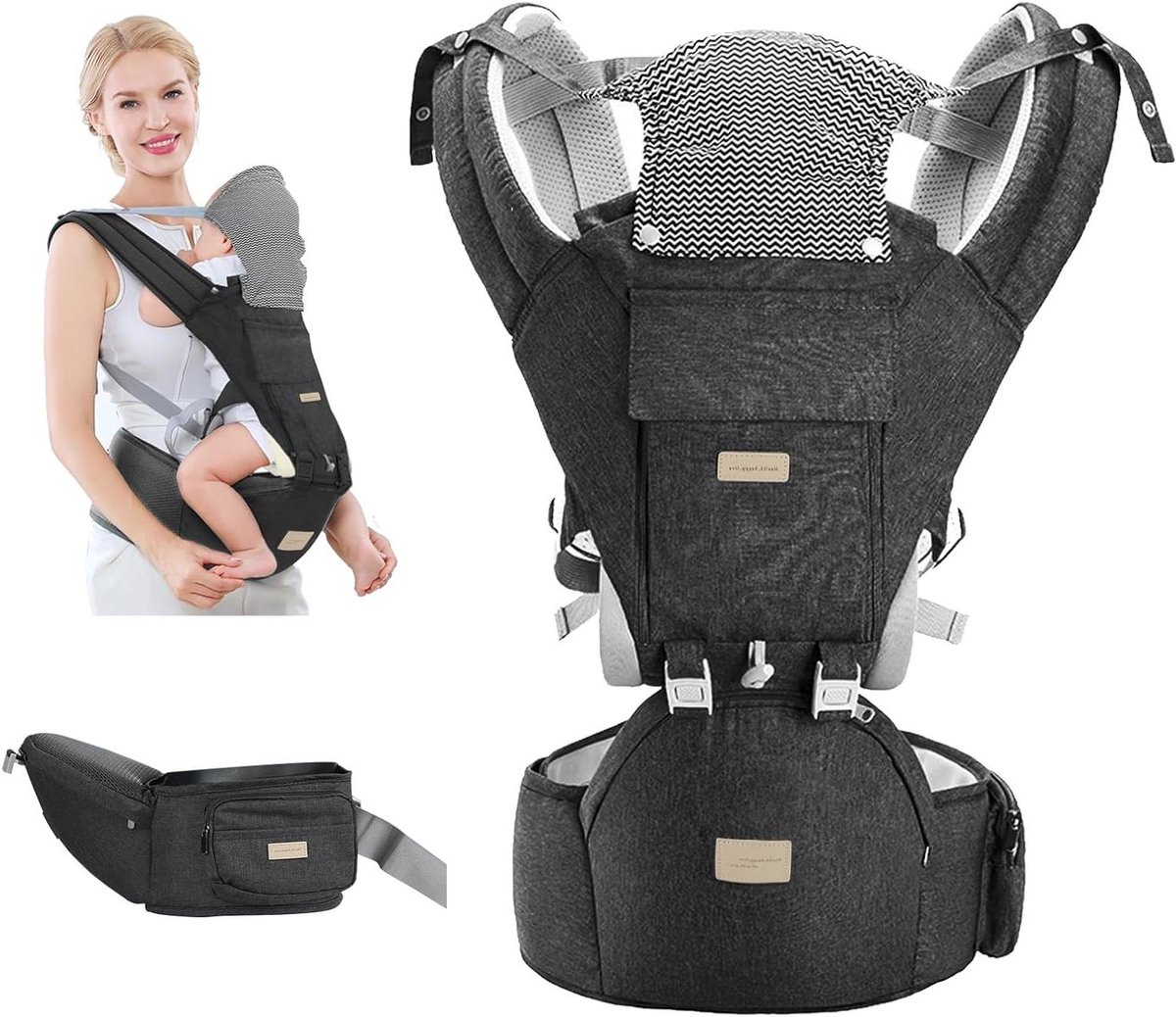 Baby drager - Draagzak baby - Baby dragen - Ergonomisch ontwerp - 3-20 kg - Grijs