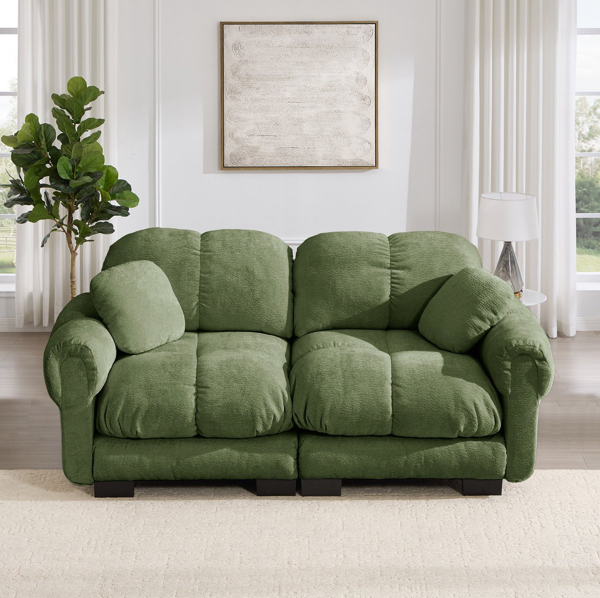 STILVORA Zitbank 2-Zits - Modulair Ontwerp Met Gestikte Zitkussens En Ergonomische Rugleuning - Voor Woonkamer - Chenille Groen