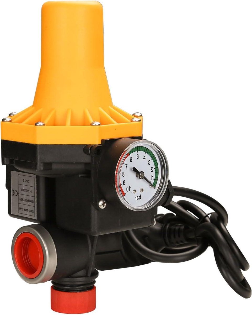 Pompdrukschakelaar - Automatische pompbesturing - Waterdruk regelen - IP65 waterdicht - 1100 W - Geel