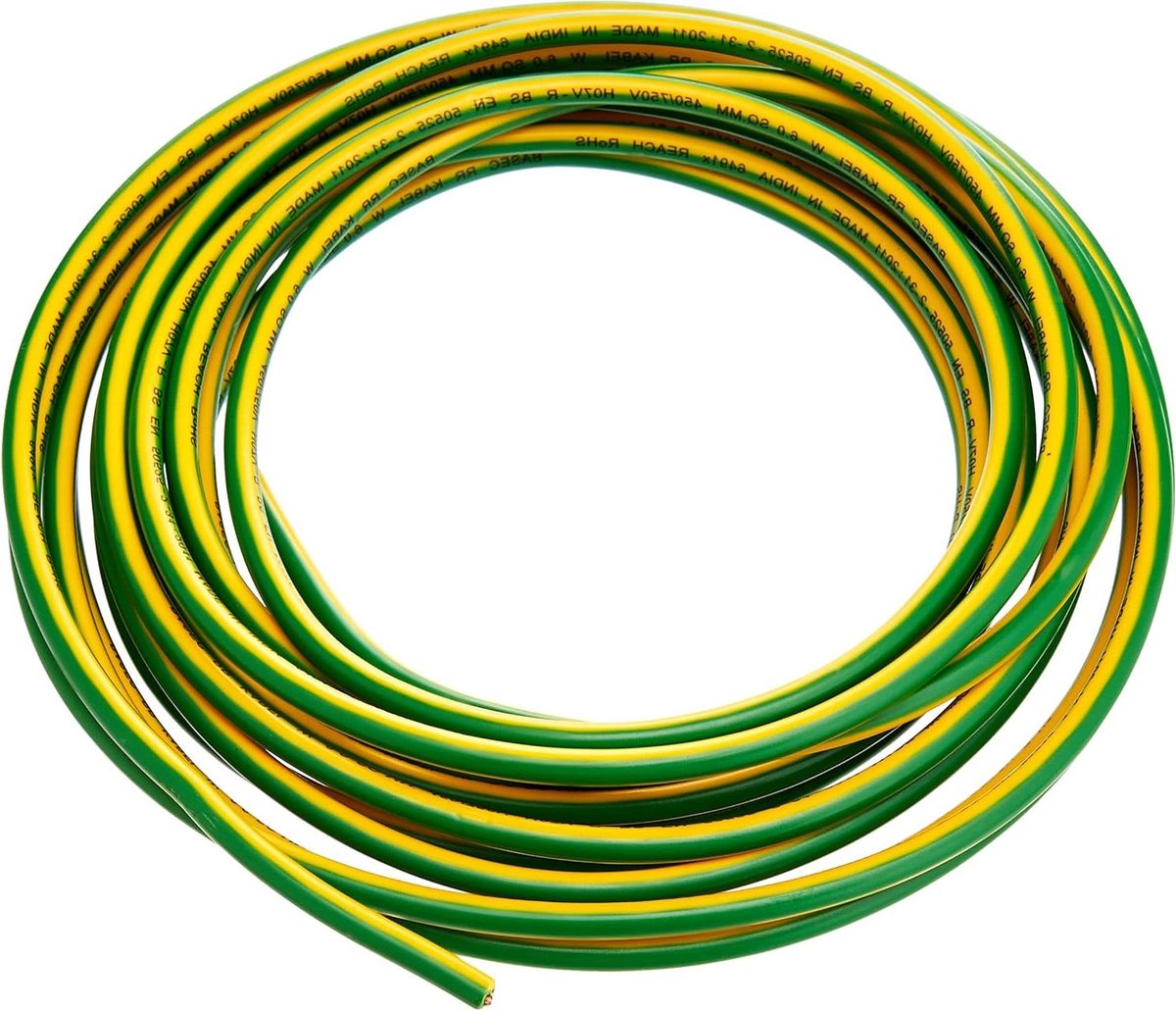 Aardkabel - Isolatiekabel - Elektrische klussen - Geïsoleerde kabel - 5 meter - Geelgroen