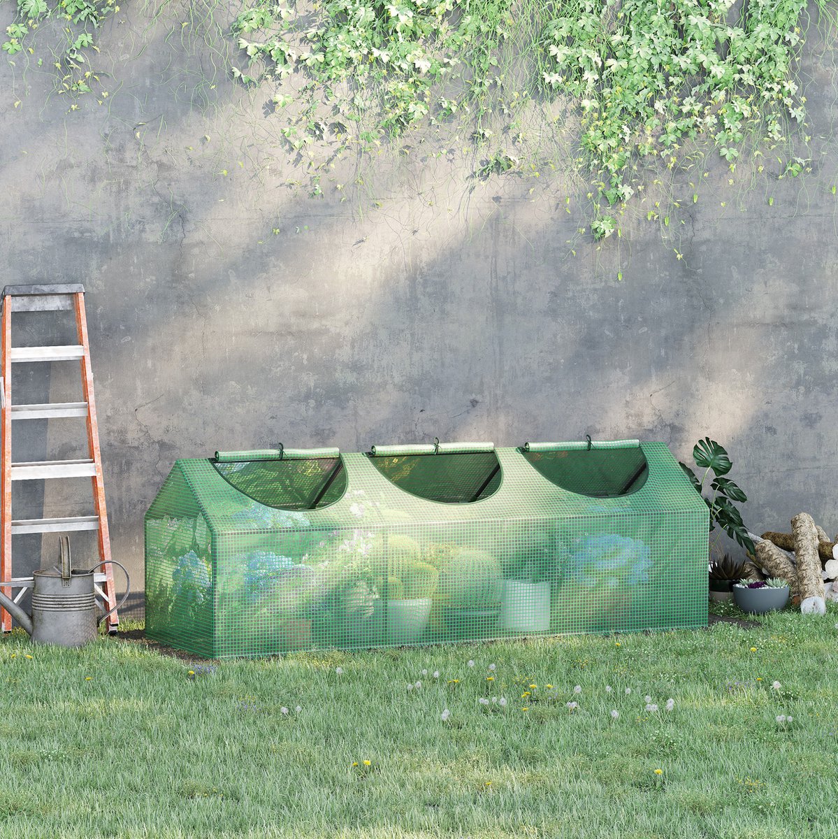 MEUNIQ Tomatenkas 180 x 60 x 60 cm met oprolbaar raam en ritssluiting, mini kweekkas met PE afdekking en stalen frame voor tuin of balkon, donkergroen