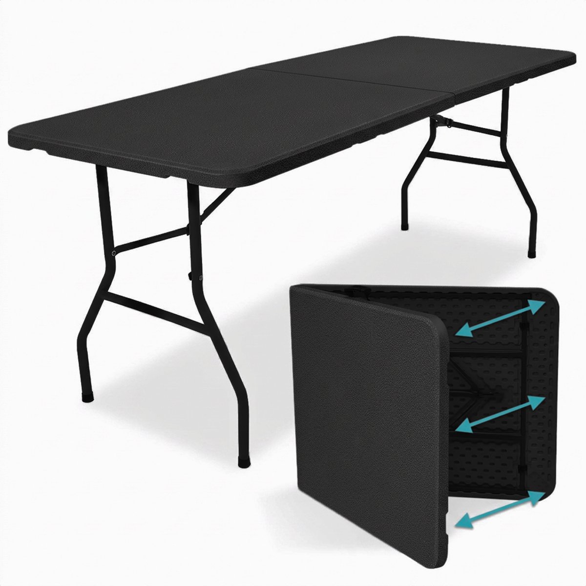 LifeGoods Klaptafel - Inklapbaar - 70x180cm - Verstelbare Vouwtafel - Weerbestendig - Zwart
