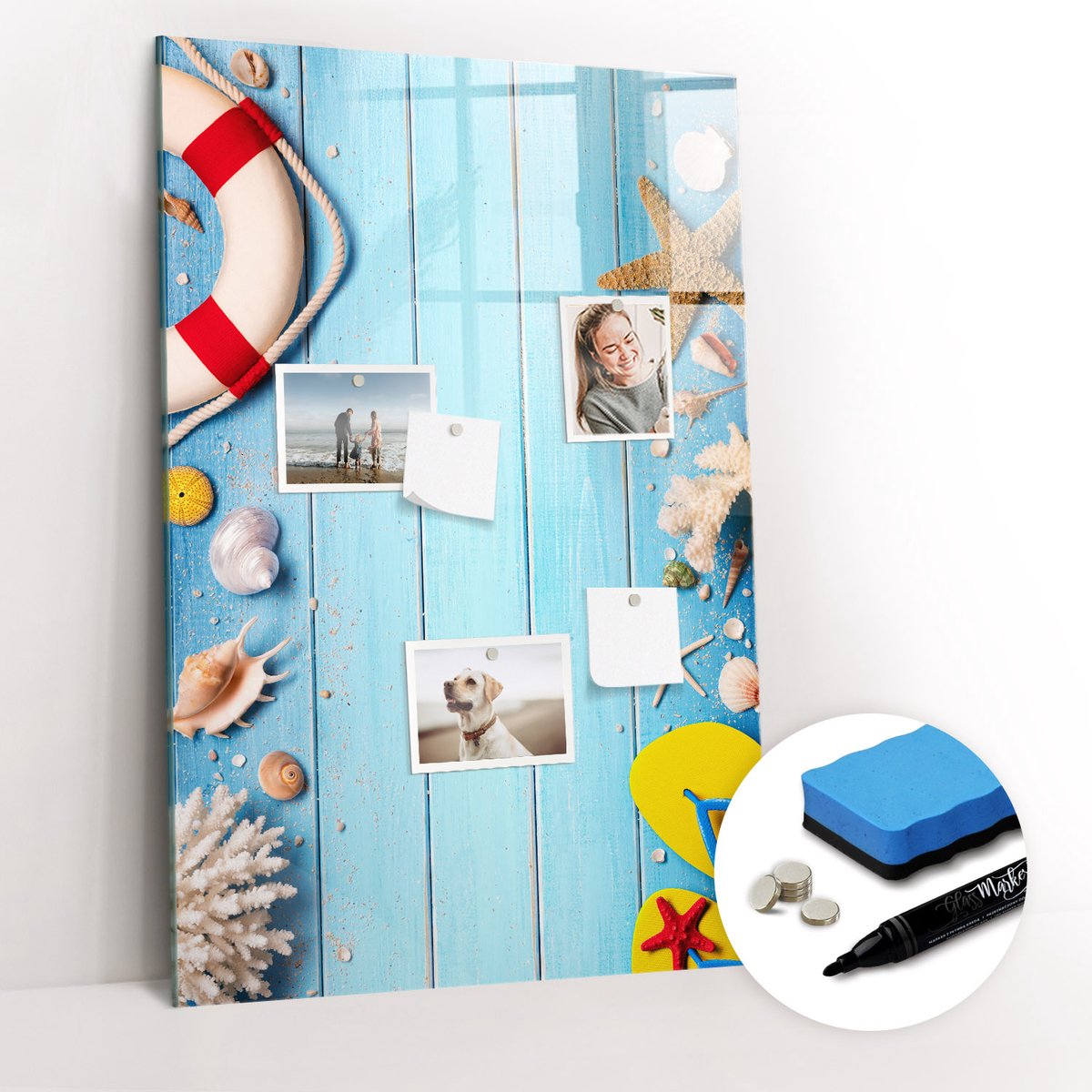 Tulup Whitebord - Strandgangersset - 60 x 90 cm - Blauw Magneetbord Keuken - Gratis 5 Sterke Magneten + Whiteboard Marker & Wisser - Scandinavisch Design Bord - Magnetisch Wandbord - Organiseer Je Bureau